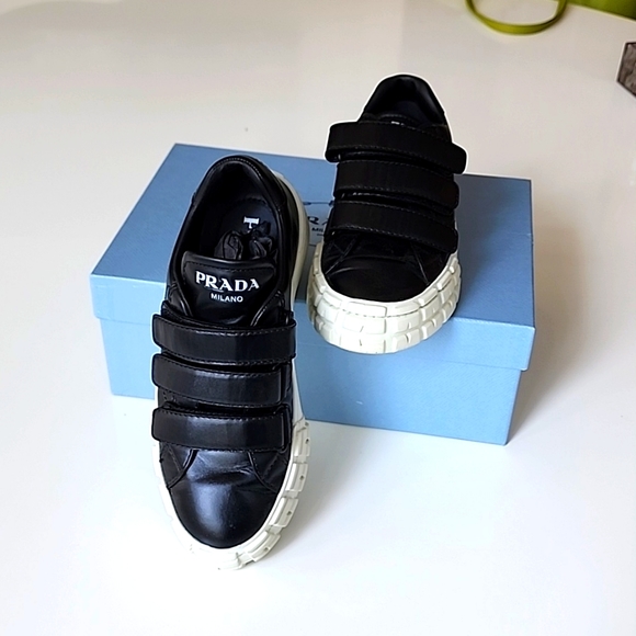 Authentic PRADA Black Leather Velcro Sneakers - Picture 1 of 9